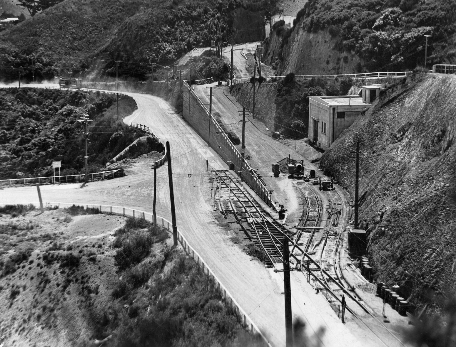 Elevated view of the construction of tram route to Northland