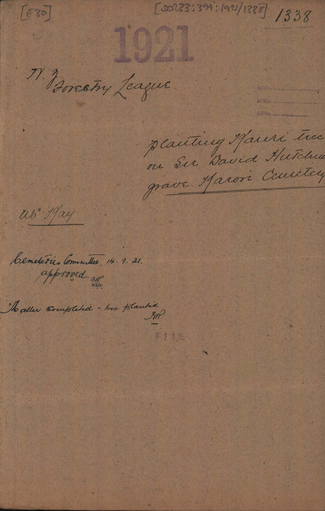 Planting kauri tree on Sir David Hutchins grave, Karori Cemetery - New Zealand Forestry League