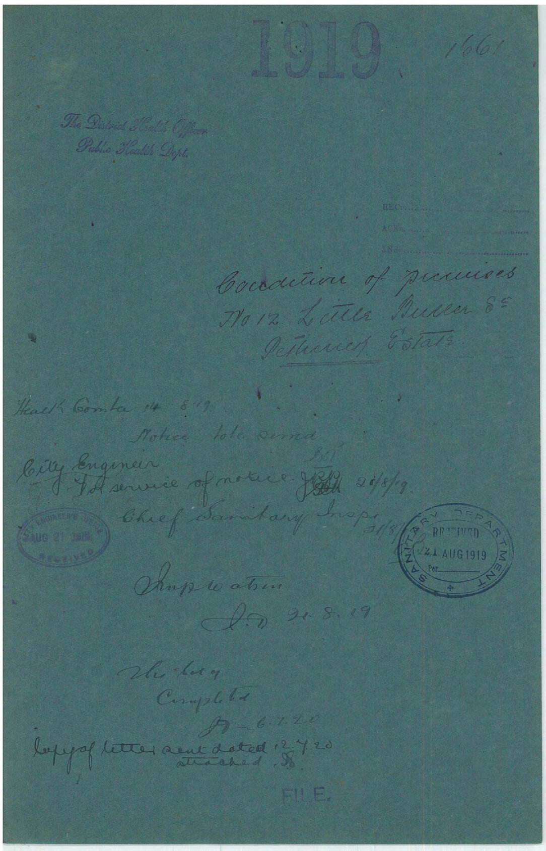 Condition of premises, 12 Little Buller Street, Petherick Estate - The District Health Officer, Public Health Department