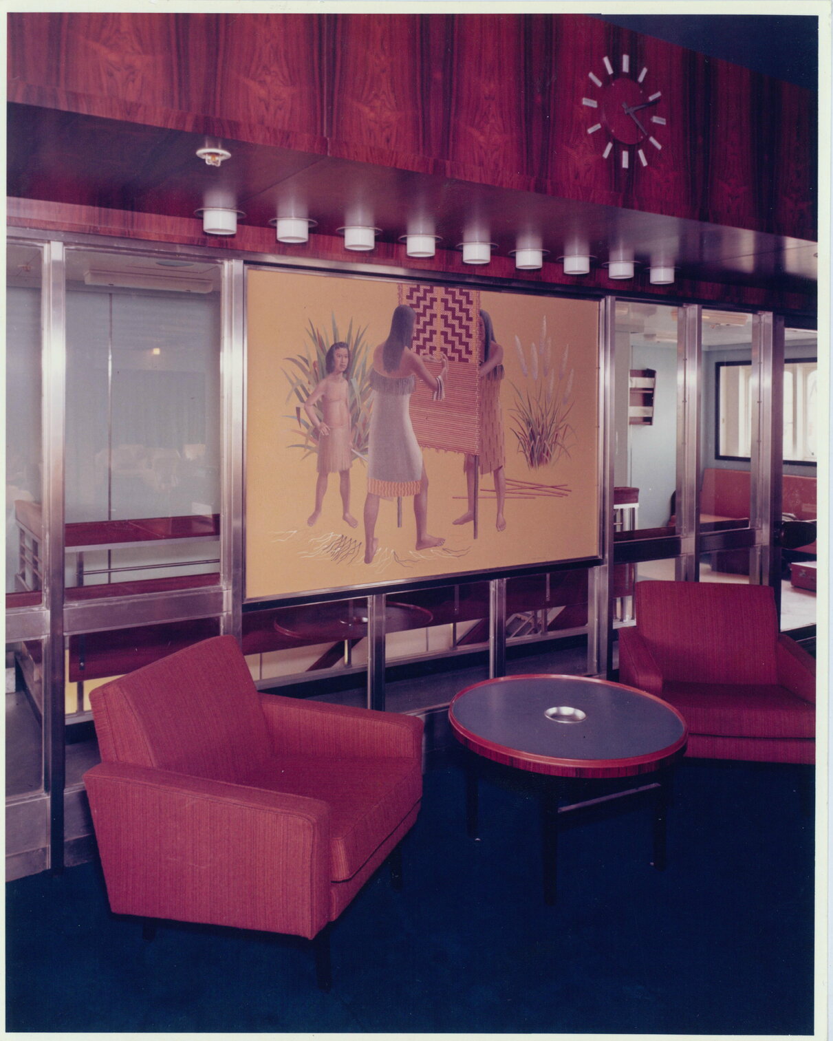 TEV Wahine, three women weaving (artwork)