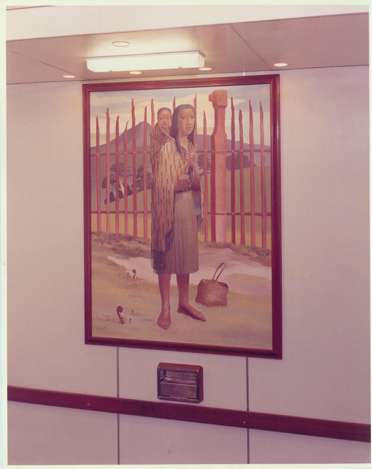 TEV Wahine, Māori Woman (Wāhine) with child on her back (artwork)