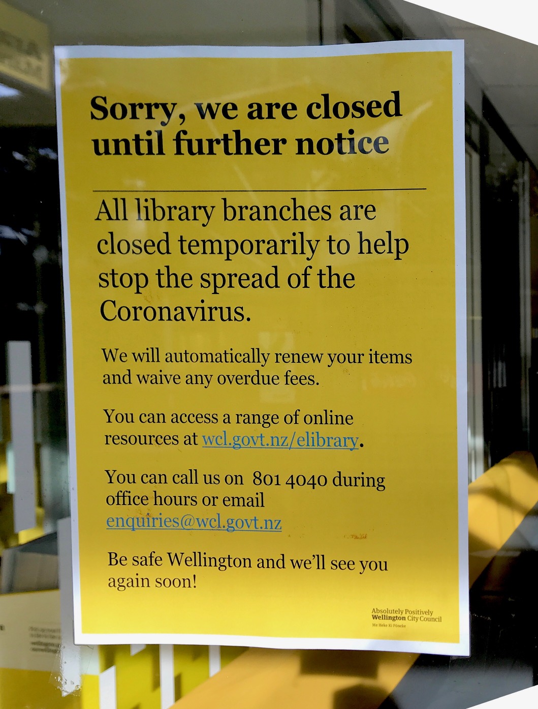 Wellington City Libraries closure notice COVID-19 Level 3
