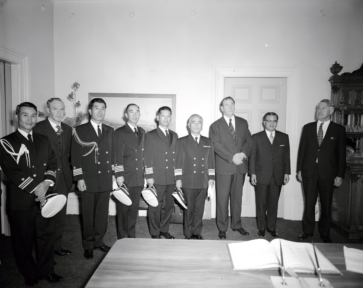 Mayor Frank Kitts with Japanese Navy Officers. Mayoral Reception Rooms.