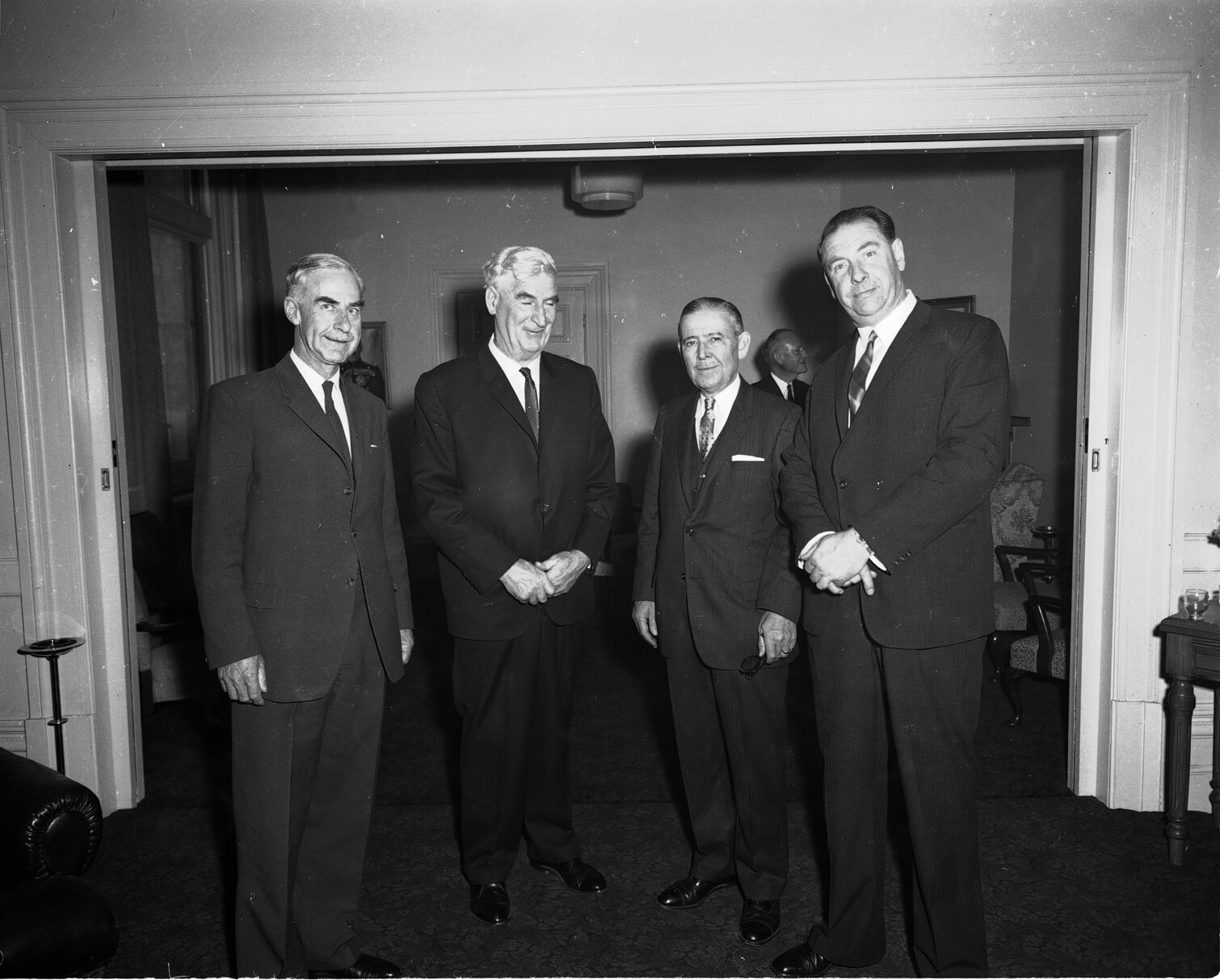 Mayor Frank Kitts with attendees of the NZ Library Association Conference. Mayors Reception Room.