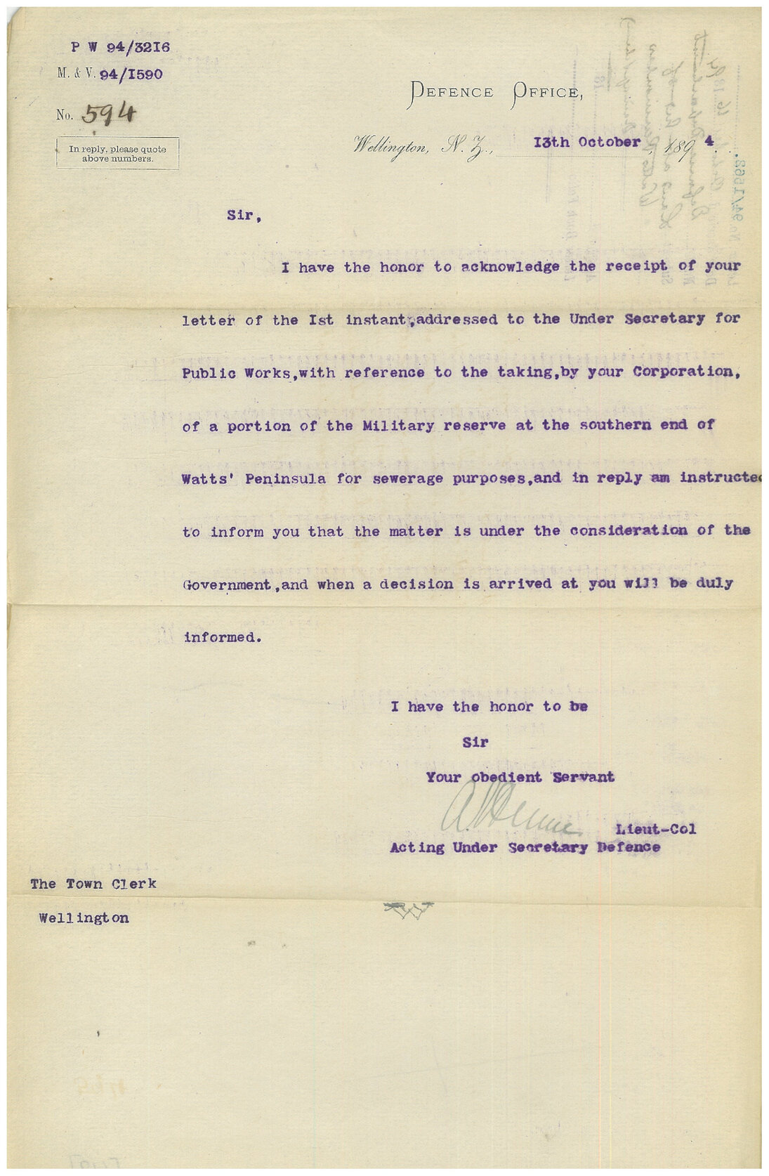 land at end of Watts Peninsula (drainage scheme) - Defence Department