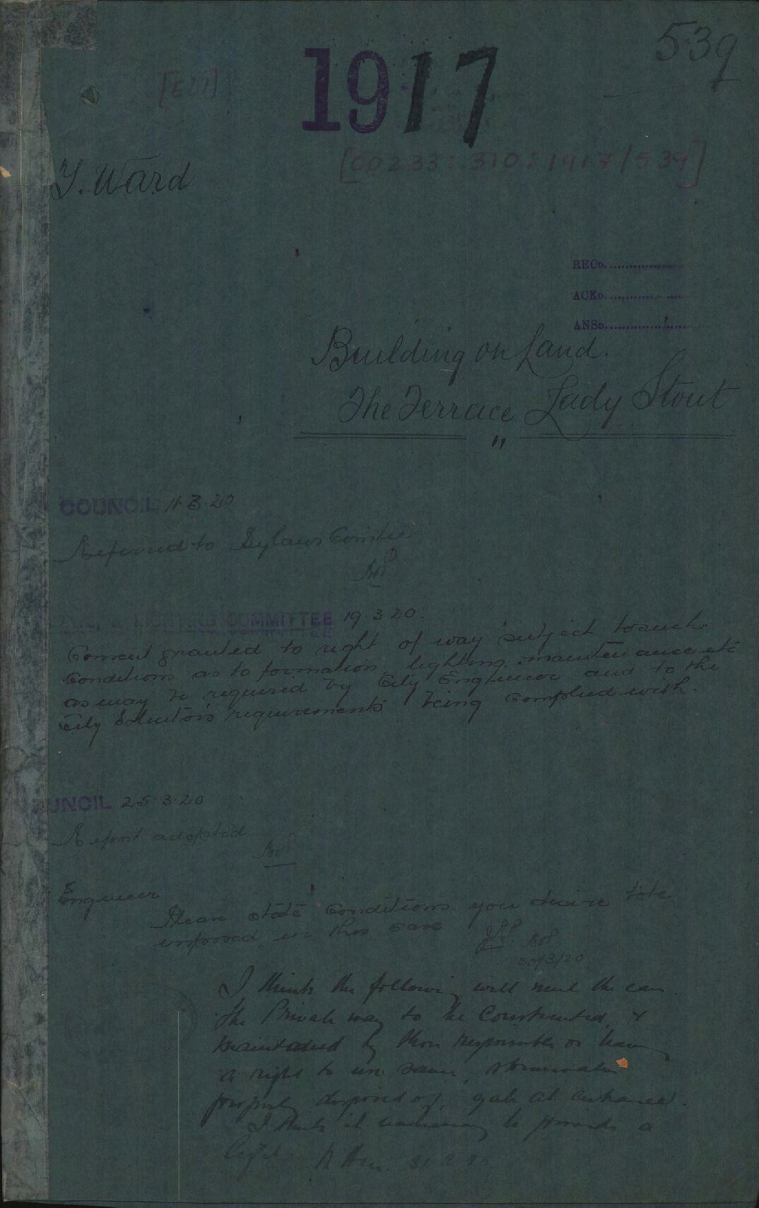 Building on land, The Terrace, Lady Stout - Thomas Ward