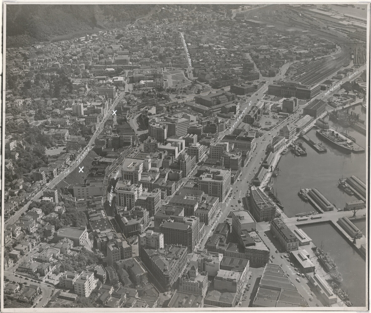 Aerial View of Wellington 1947, City, The Terrace, Lambton Quay, Customhouse Quay