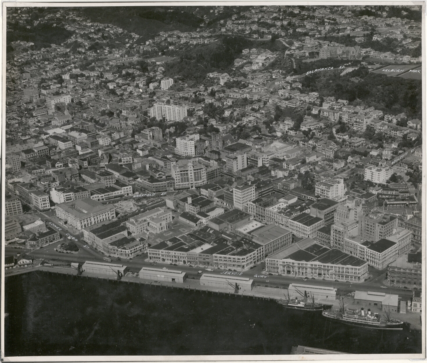 Aerial View of Wellington 1947, City, Jervois Quay, Kelburn, Brooklyn,