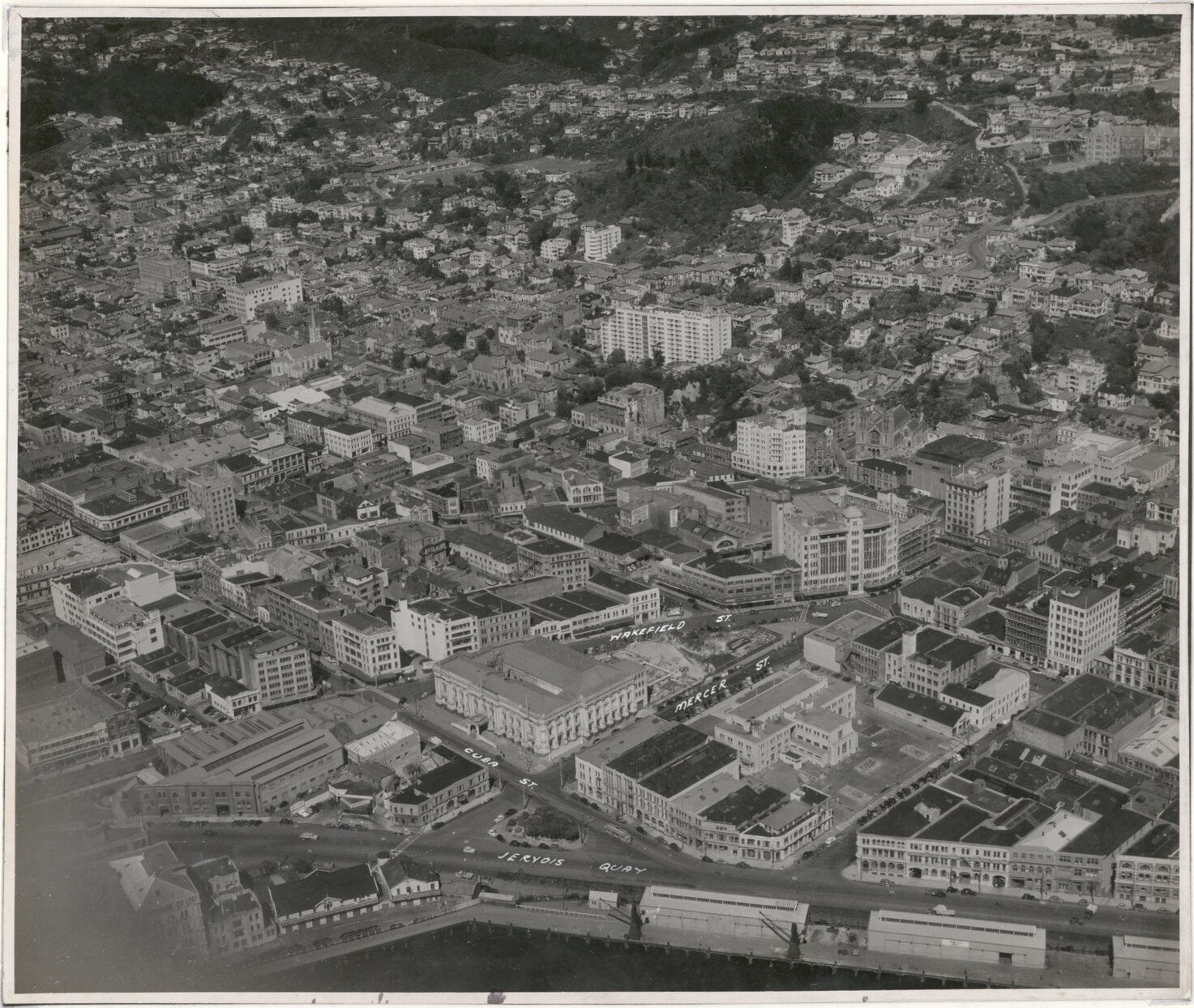 Aerial View of Wellington 1947, City, Civic Centre area (Town Hall etc,)