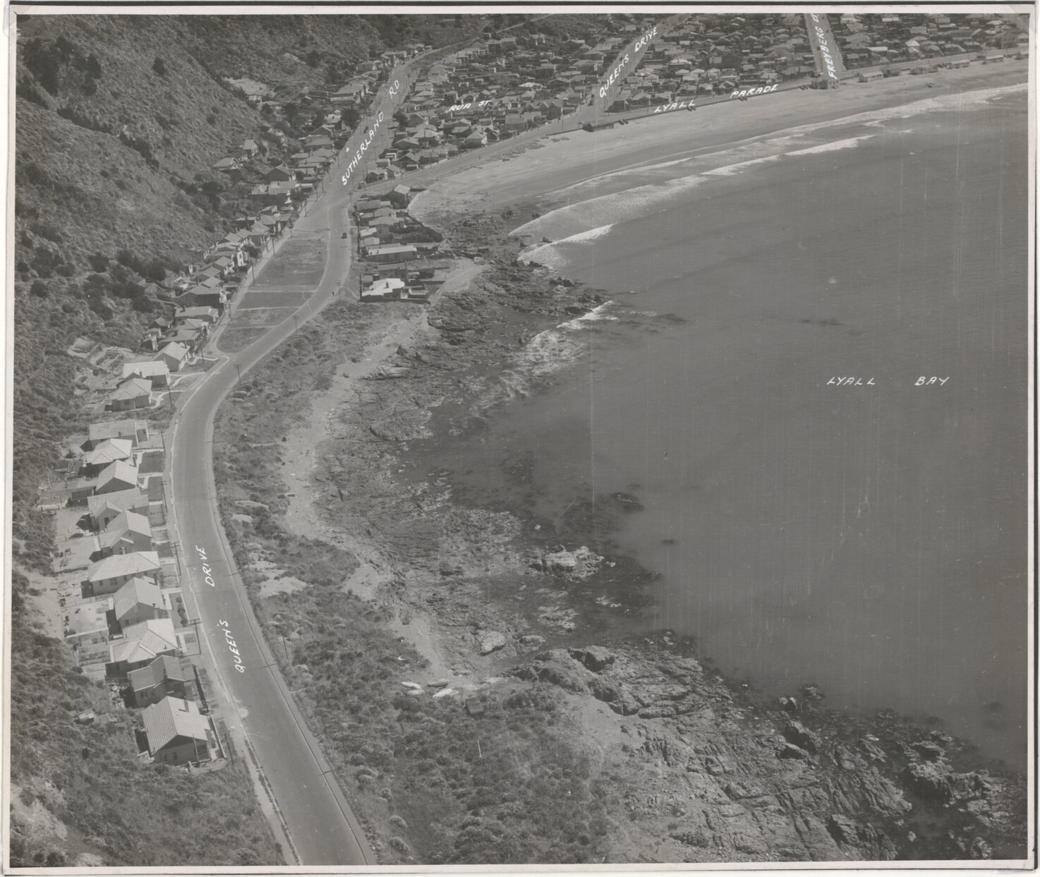 Aerial View of Wellington 1947, Lyall Bay, Waterfront