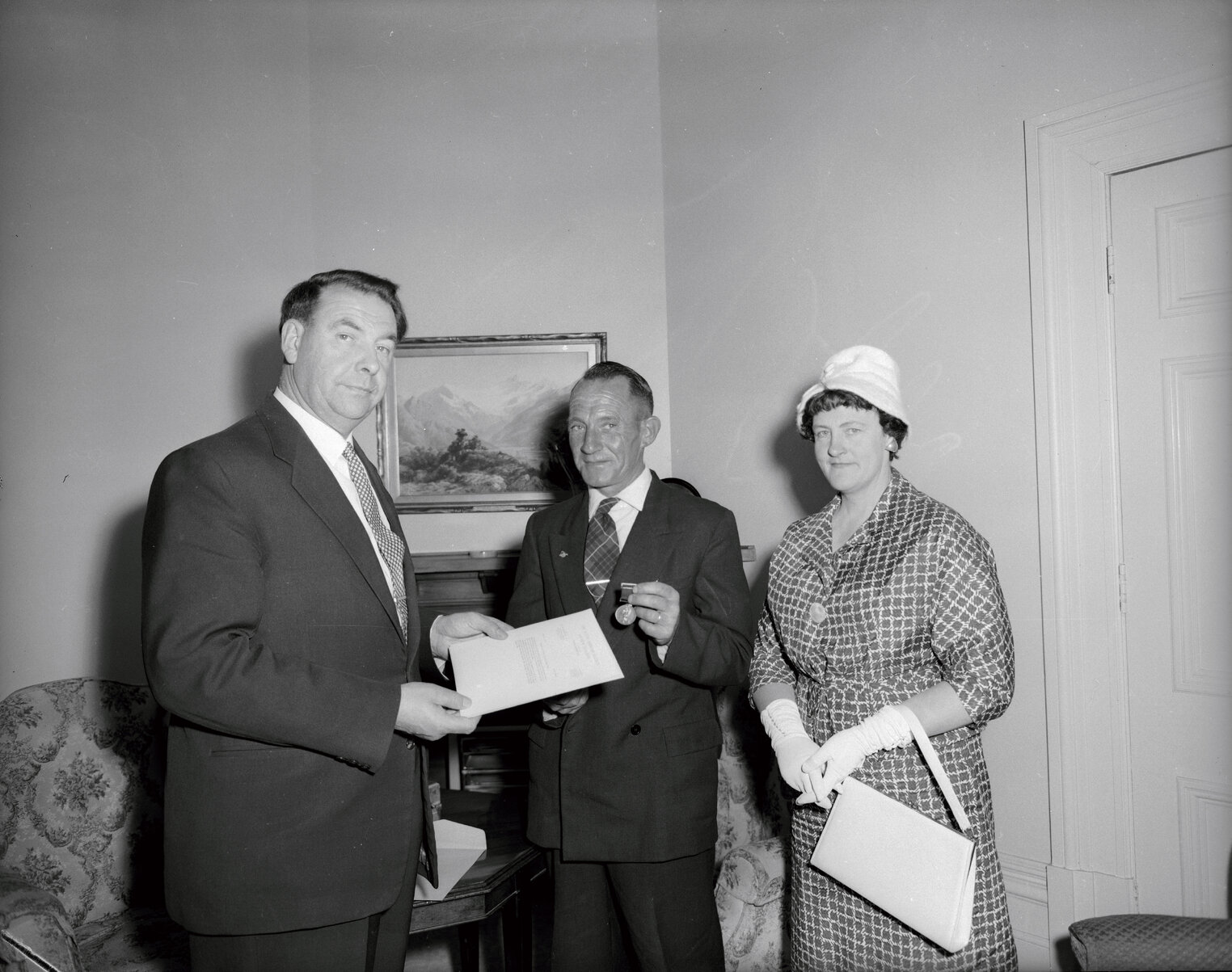 EWB Fraser receiving Royal Humane Society Bronze Medal (Mr Fraser at right)
