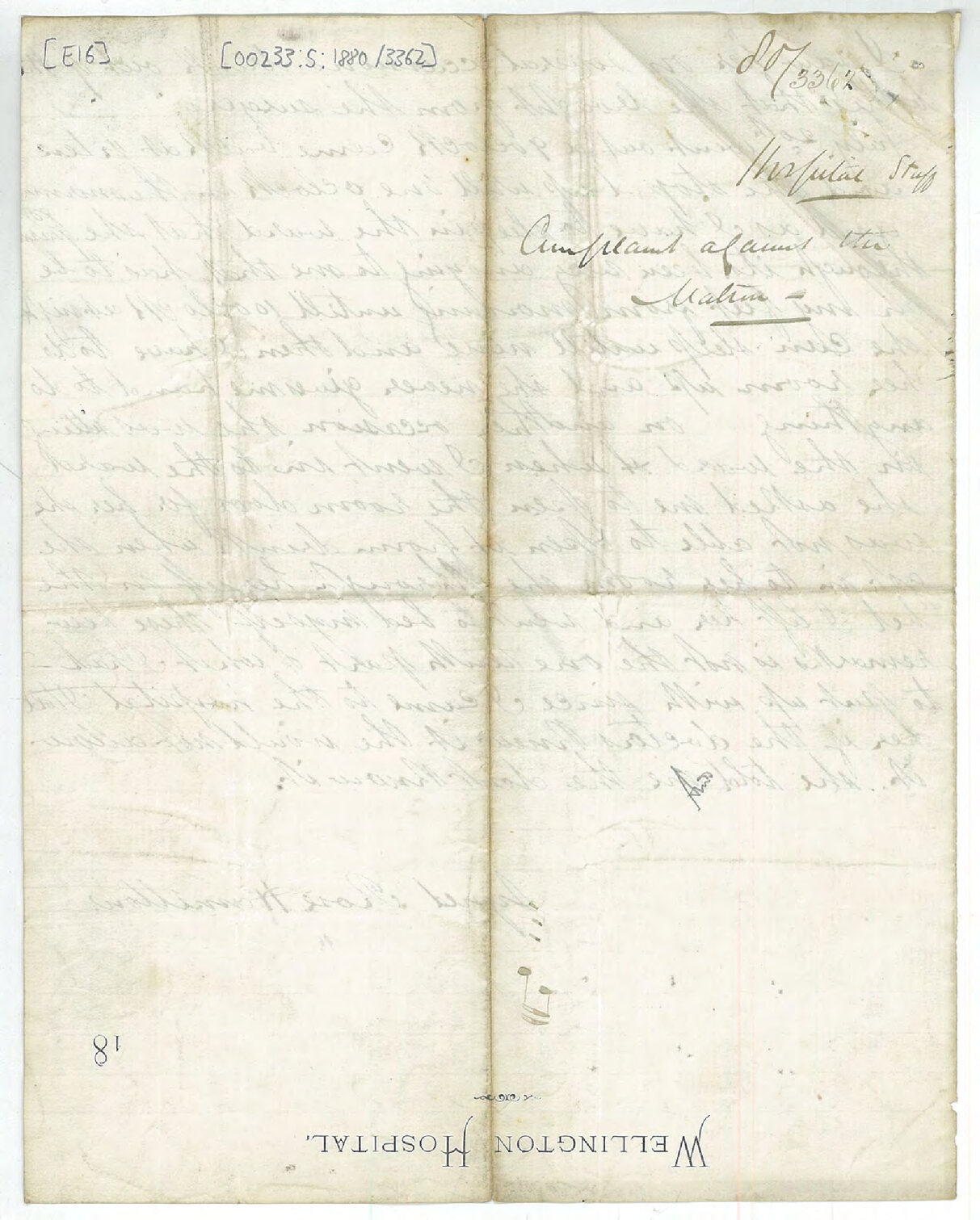 Hospital Staff, complaint against the matron