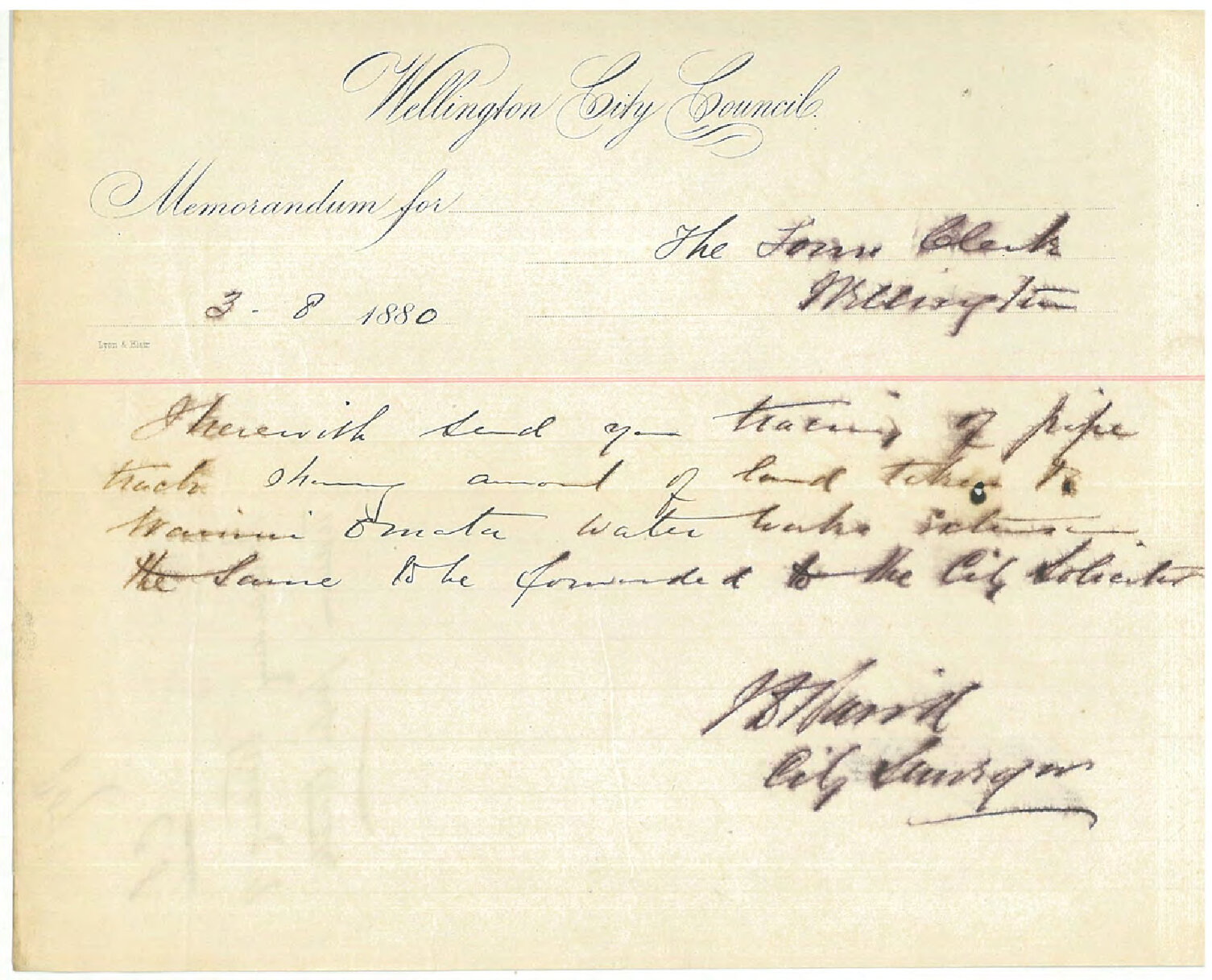 City Surveyor, forwarding tracing of Wainui pipe track