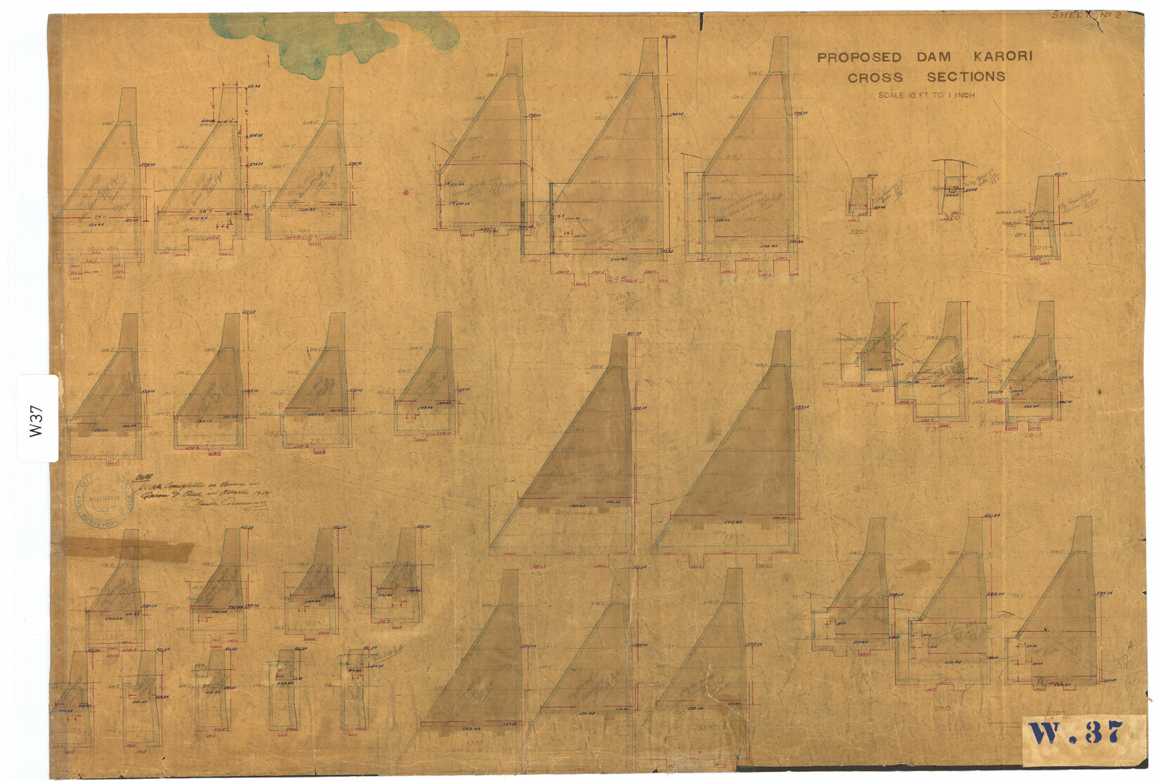 Proposed Dam, Karori, Sheet 2, Cross Sections of Dam - 15 March 1906