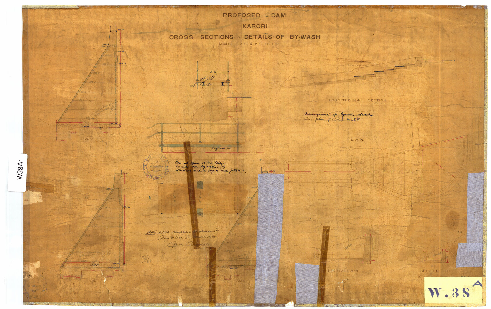 Proposed Dam, Karori, Cross Section Details of Bywash - 1908