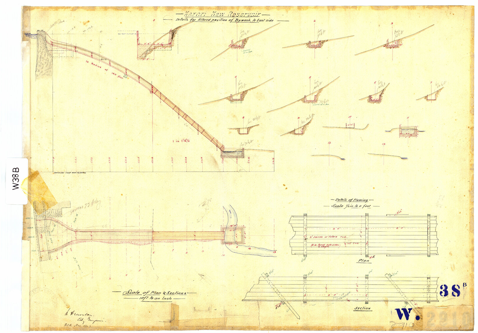 Proposed Dam, Karori, Details of Altered Position of Bywash to East Side - 29 November 1907
