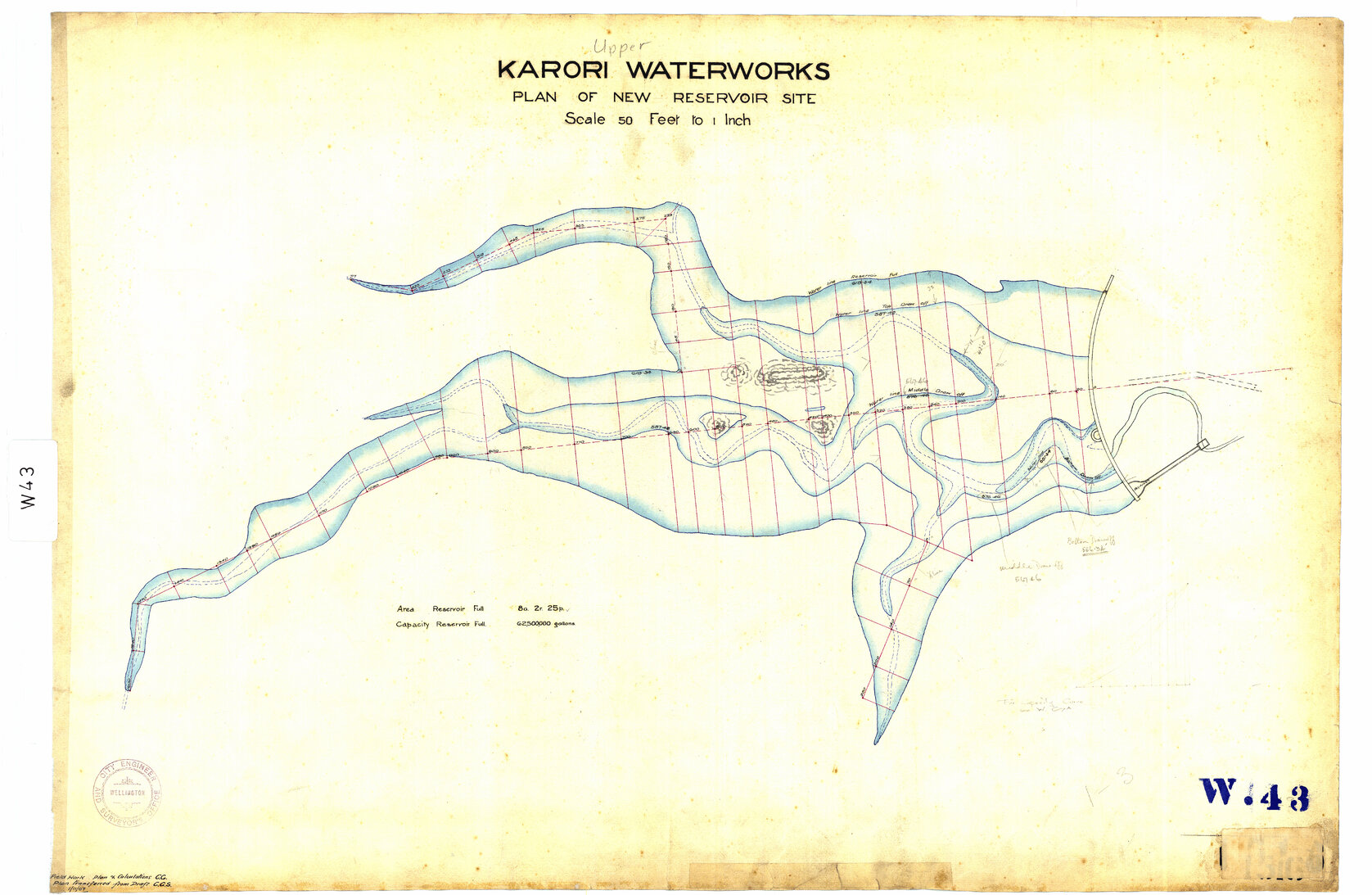 Karori Waterworks, plan of new reservoir site - 01 November 1907