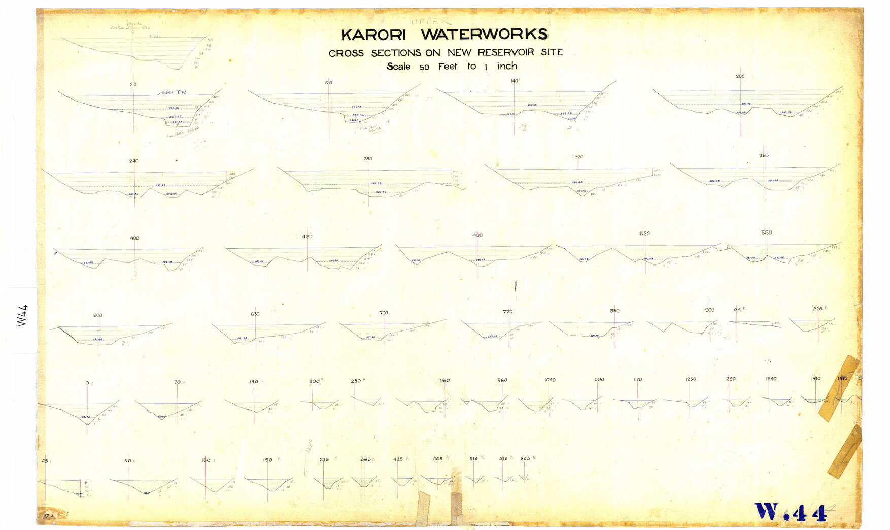Karori Waterworks, cross section of new reservoir site - circa 1907