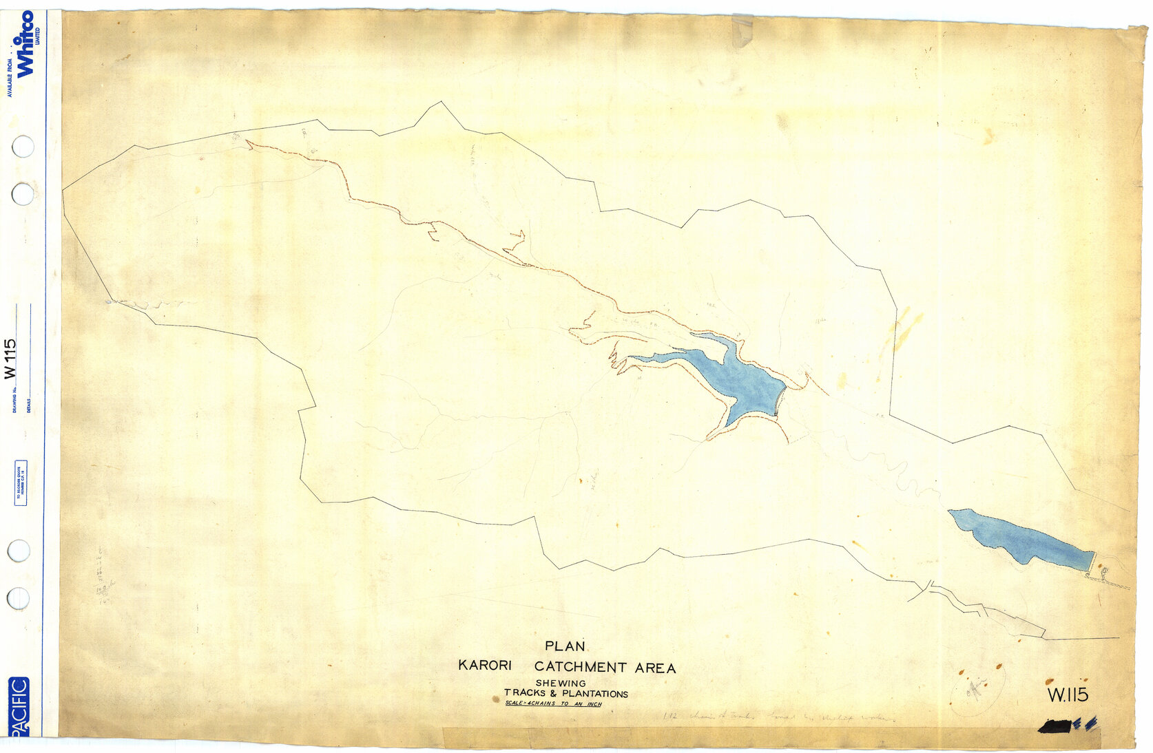 Karori Catchment Area, plan showing tracks and plantations - Circa 1928