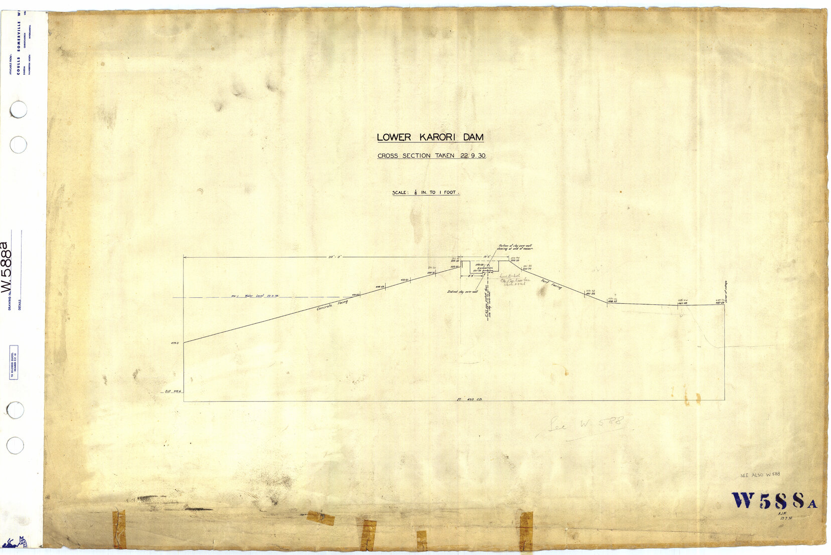 Lower Karori Dam, Cross Section Taken 22 September 1930 - 18 October 1930