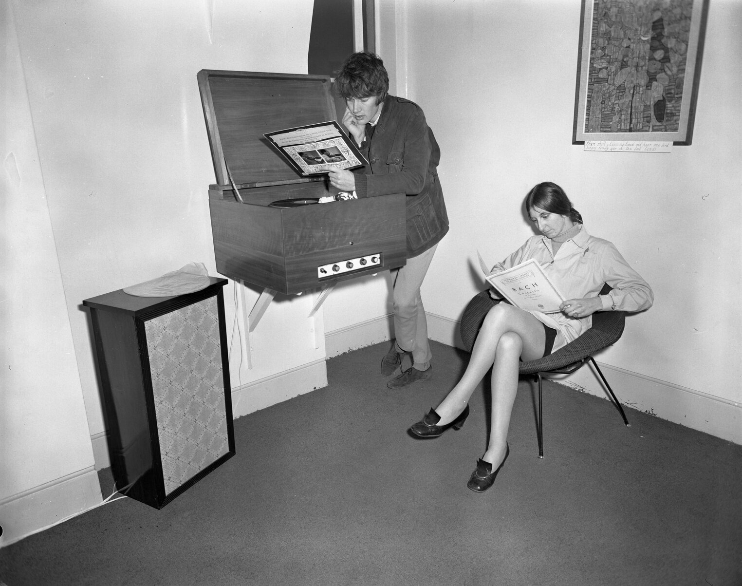 Wellington Public Library: Music Room with Reference Room staff: J Campbell &amp; G Campbell (not related)