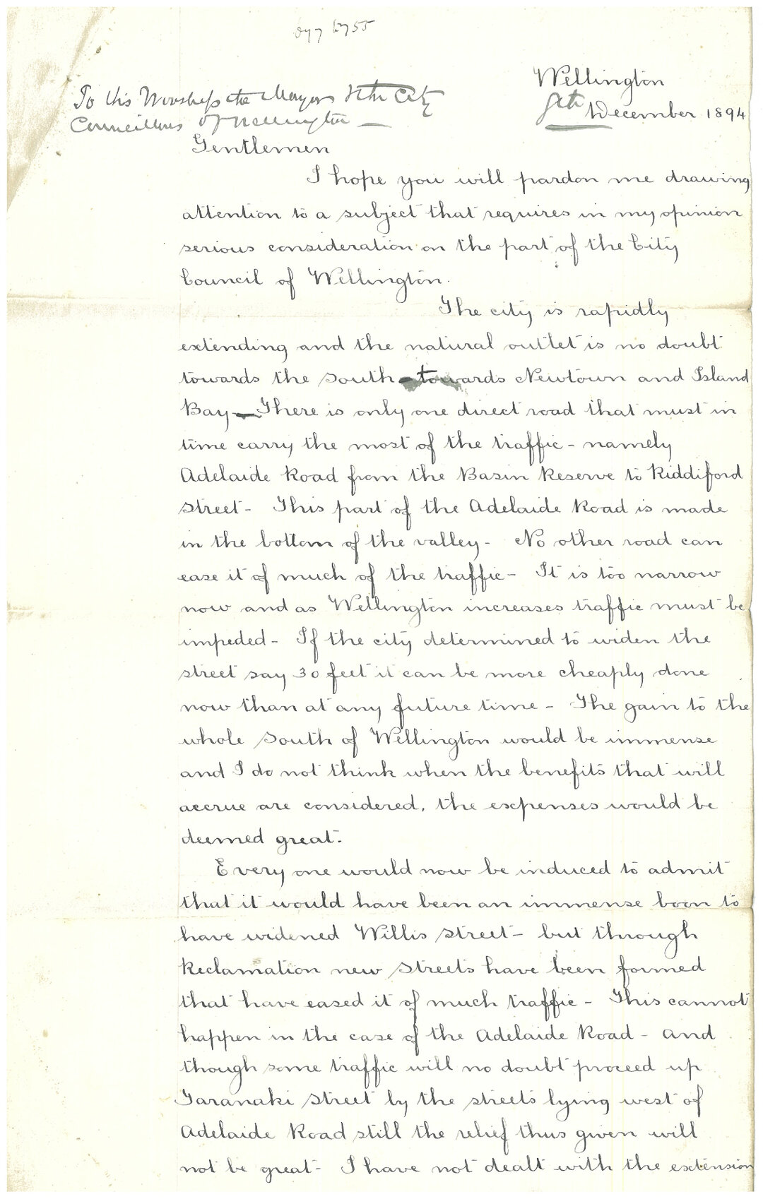 Suggestion for widening Adelaide Road - Sir Robert Stout