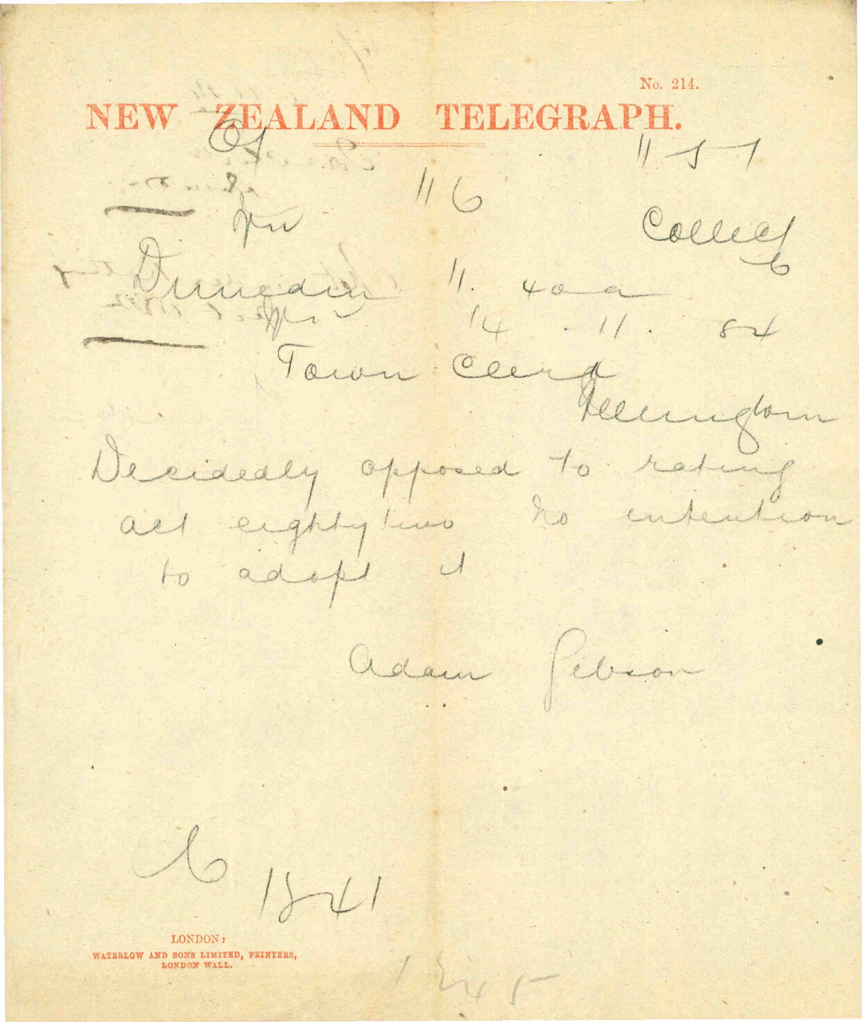 Not under rating act of 1882 - Town Clerk Dunedin