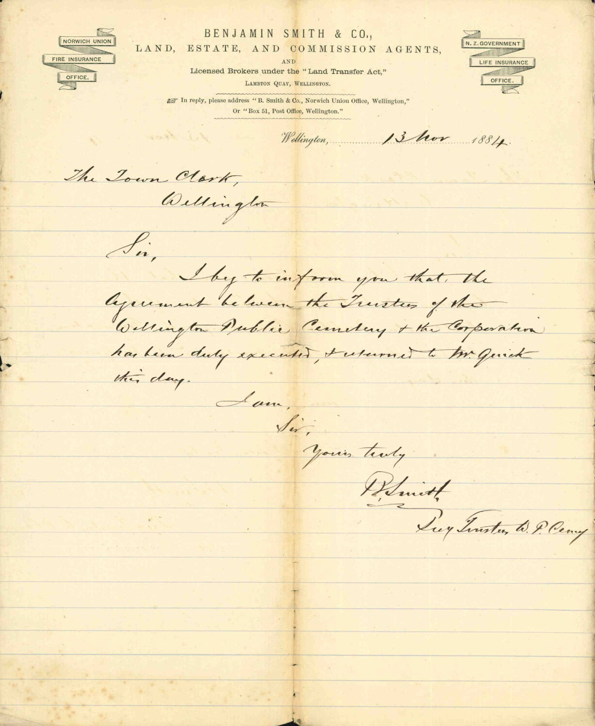 Deed of agreement signed - Trustees Public Cemetery