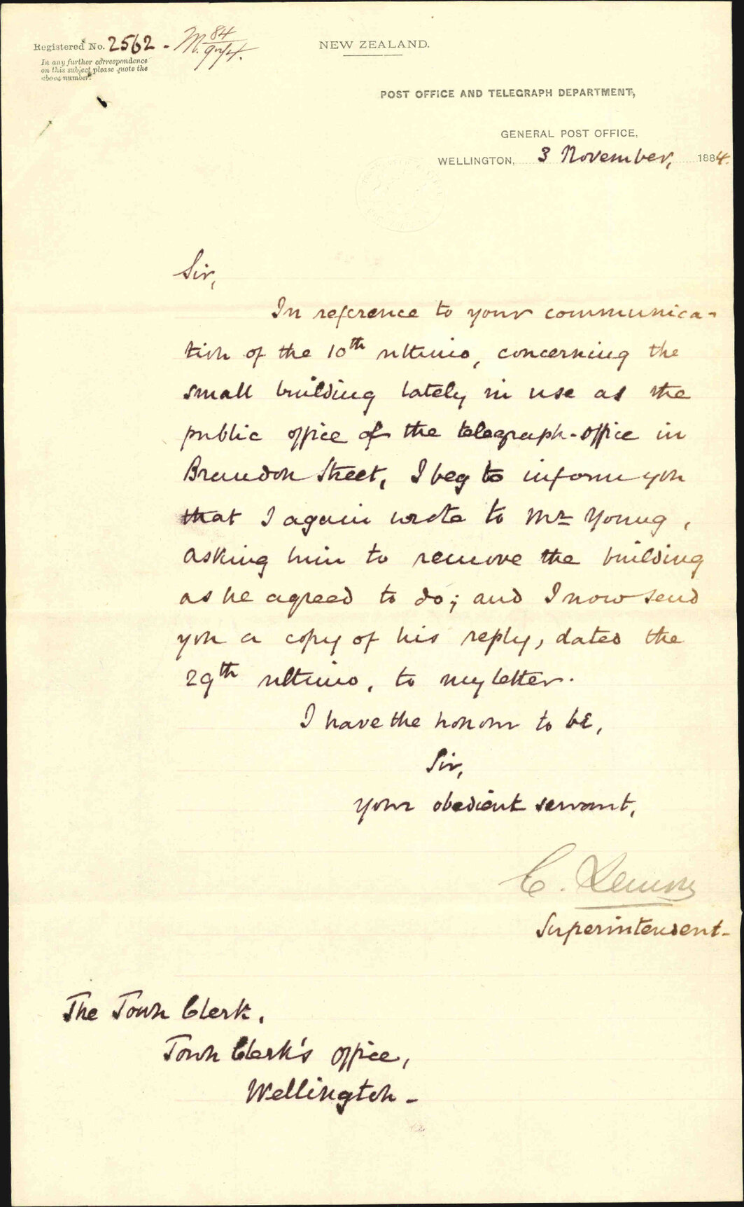 Removal of temporary telegraph office - Post Office Department