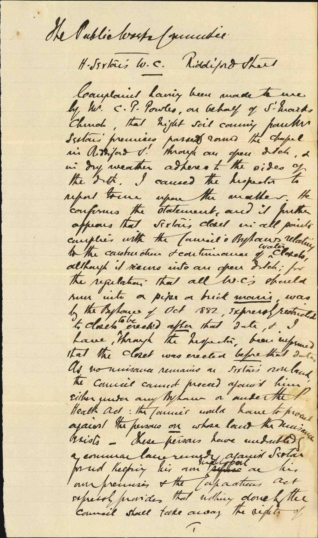 Sextons Water Closet - City Solicitor