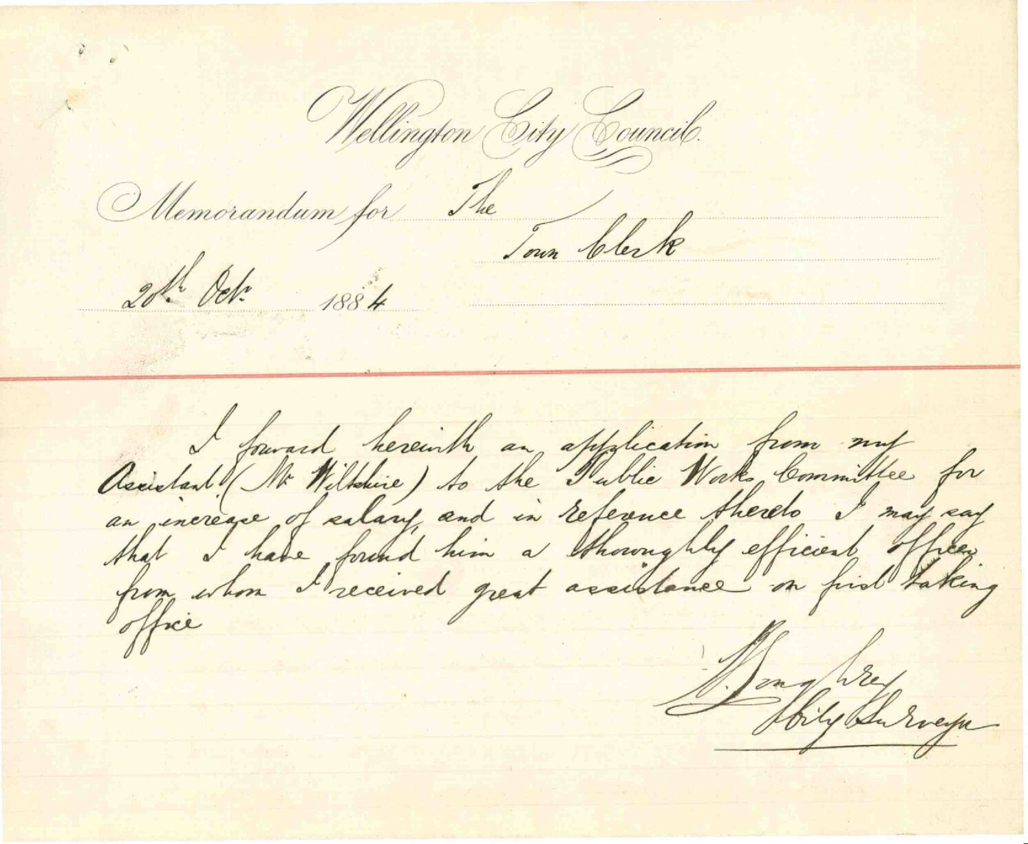 Application for increase of salary - George Wiltshire