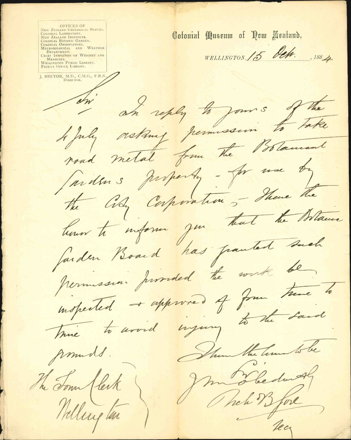 Granting permission to use road metal for their property - Botanic Garden Board