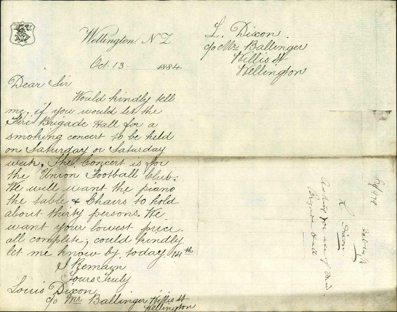 Asking for use of fire Brigade hall - L Dixon