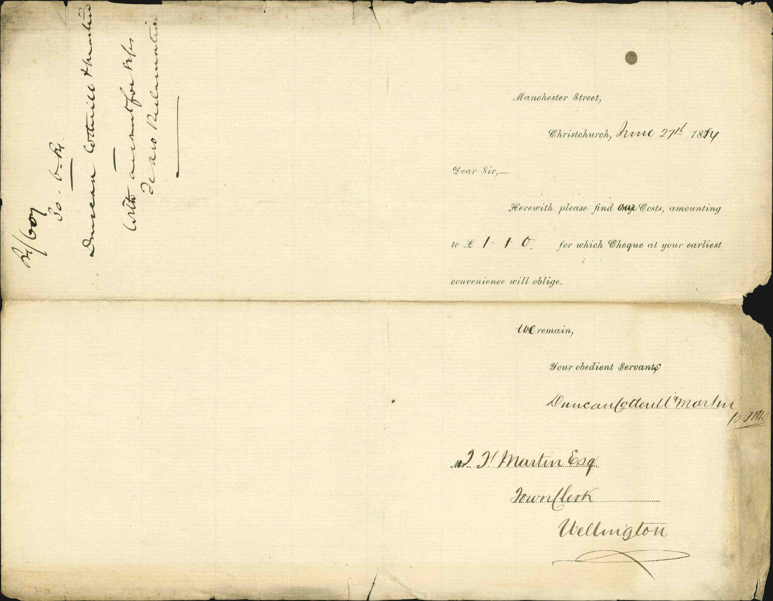 With account for Te Aro Reclamation - Duncan, Cottrill &amp; Martin