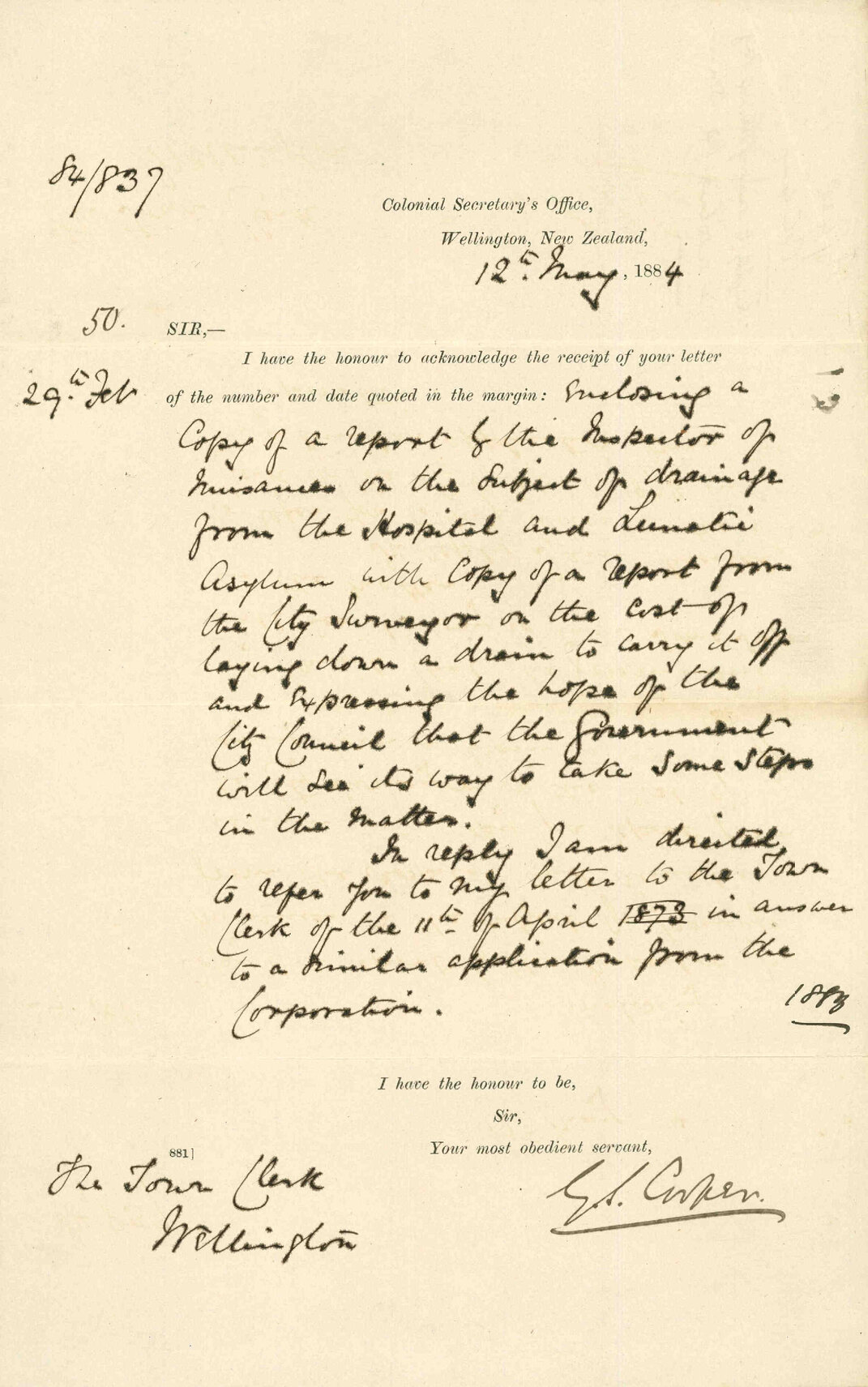 Reply to ours of July 29 regarding Adelaide Road [Hospital and lunatic asylum] - Colonial Secretary