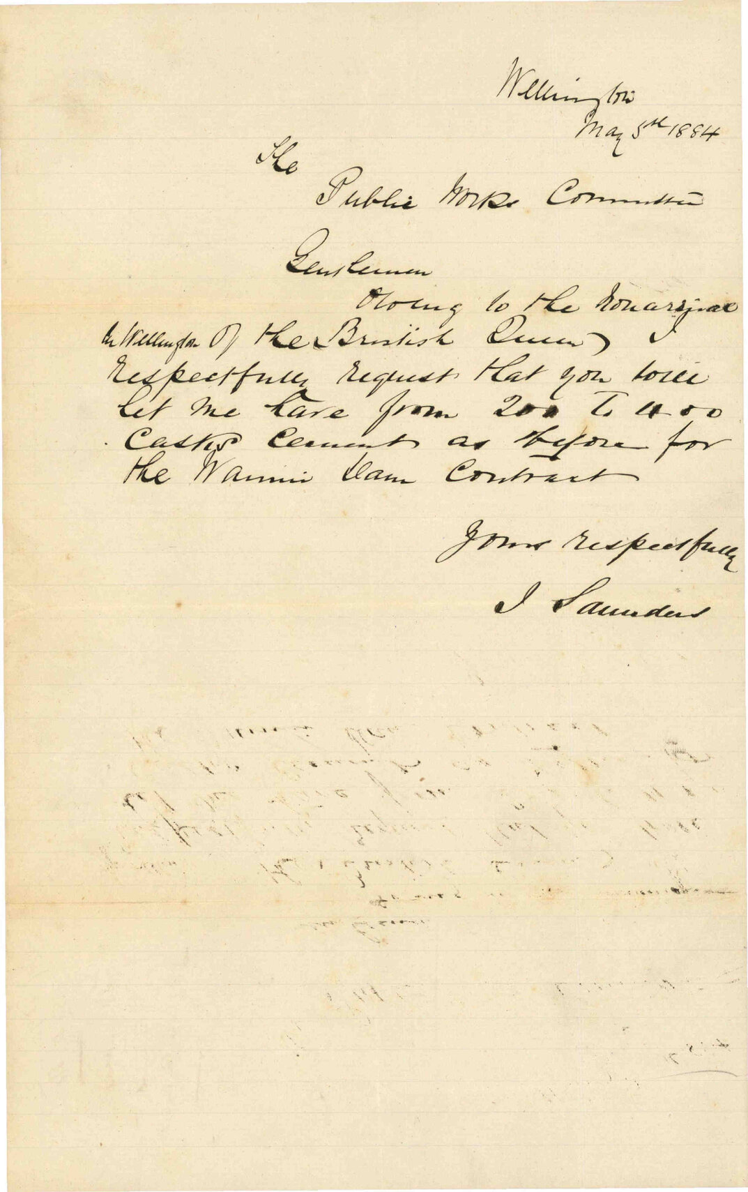 Asking Council to sell him more cement - J Saunders