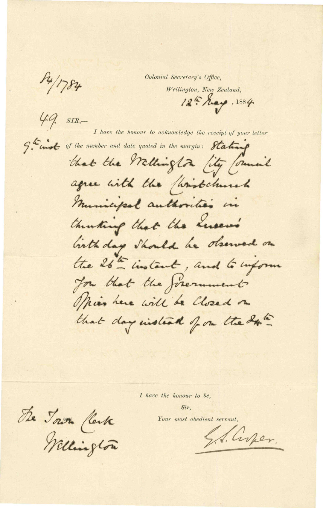 Public holiday on Queens birthday - Colonial Secretary