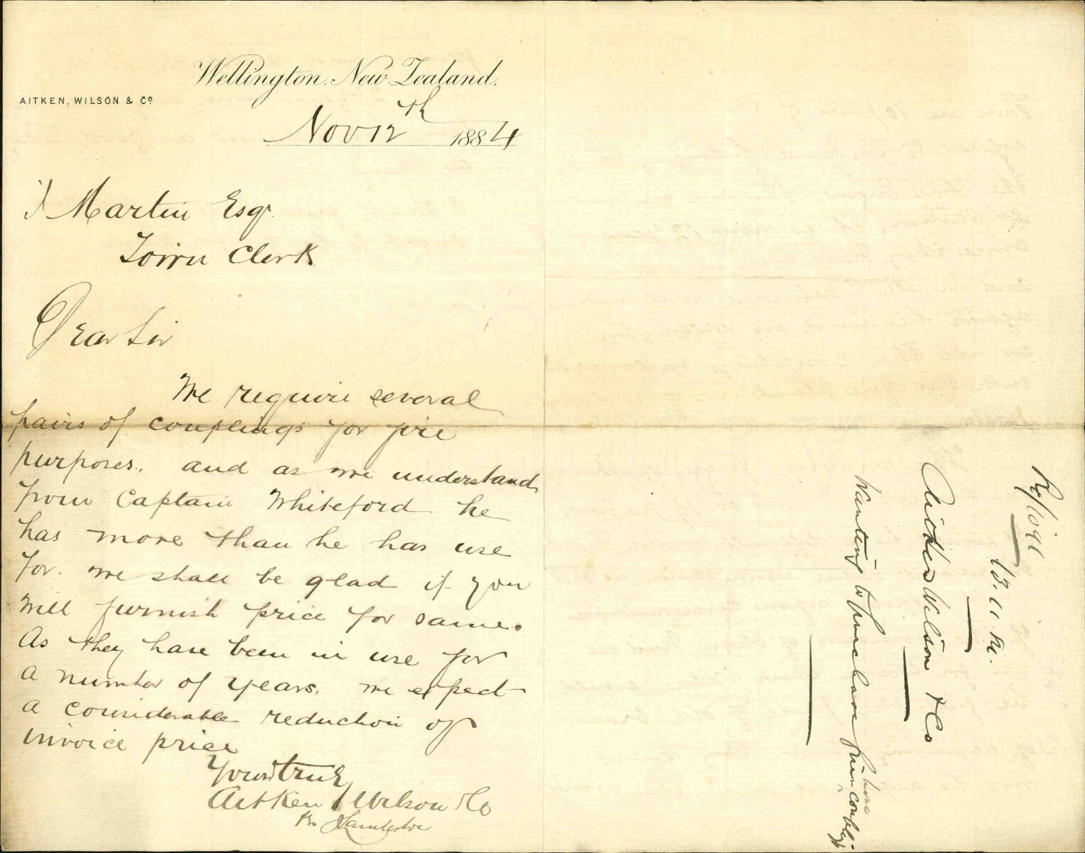 Asking for couplings for fire purposes - Aitken, Wilson and Co