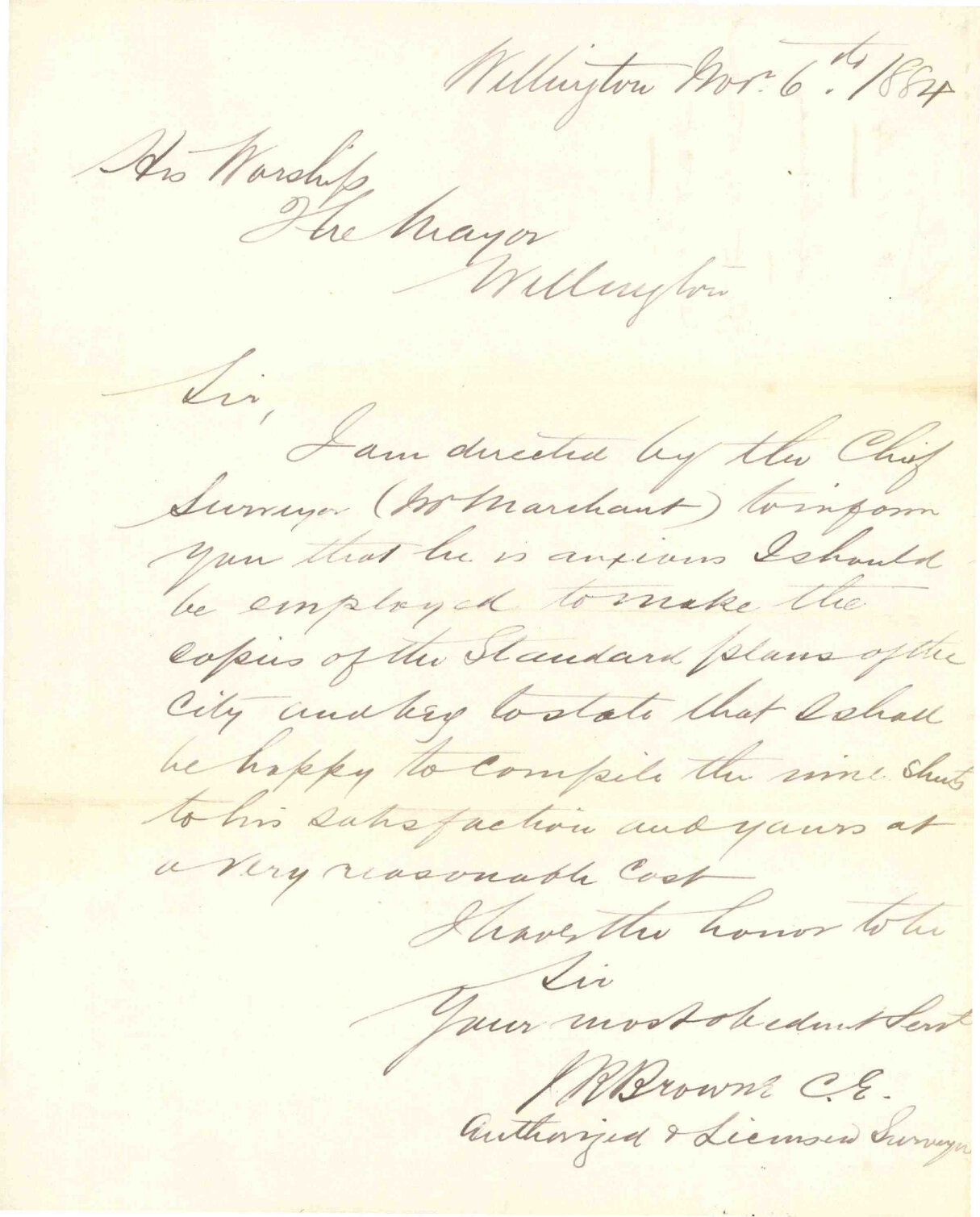 Offer to copy standard plans of the city - J R Browne