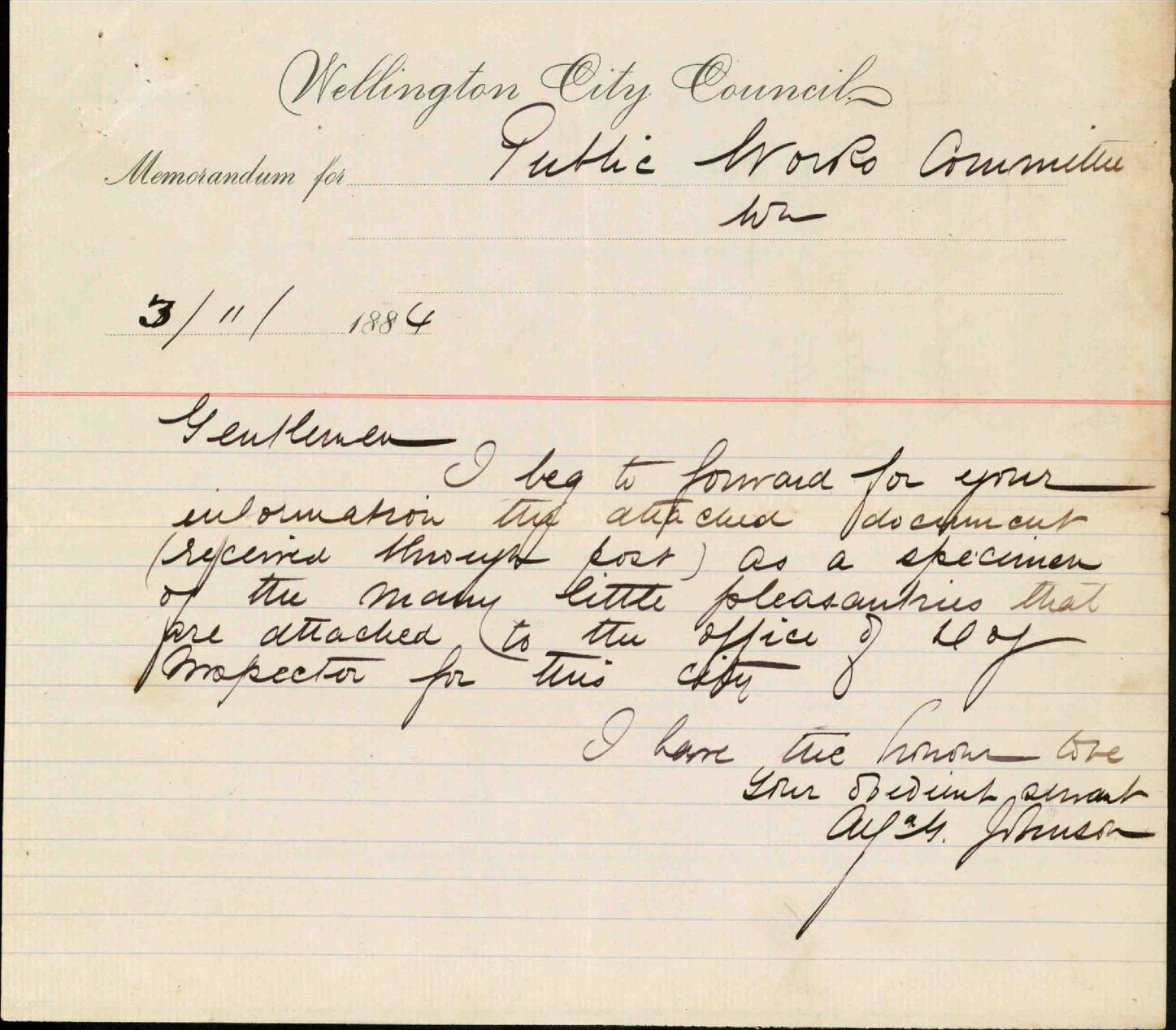 Memo to Public Works Committee from Dog Inspector regarding letters sent to that position