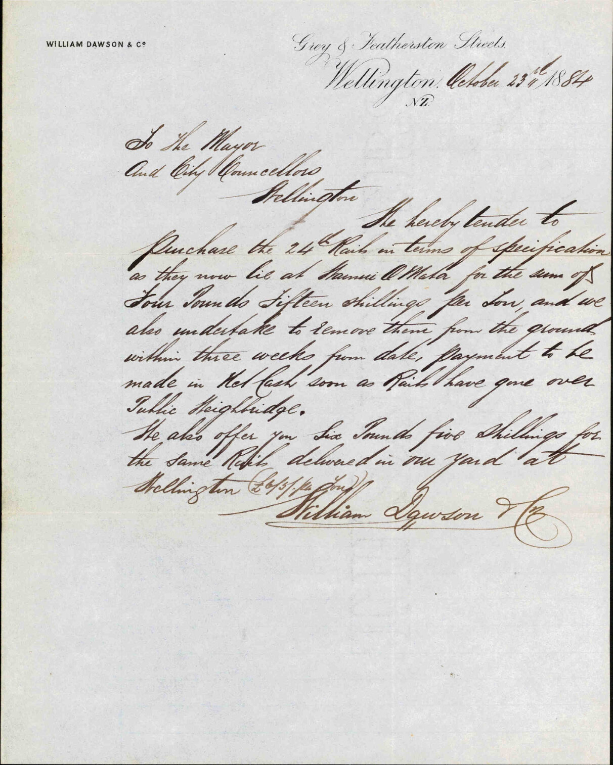 Tender for rails at Wainui - William Dawson &amp; Co