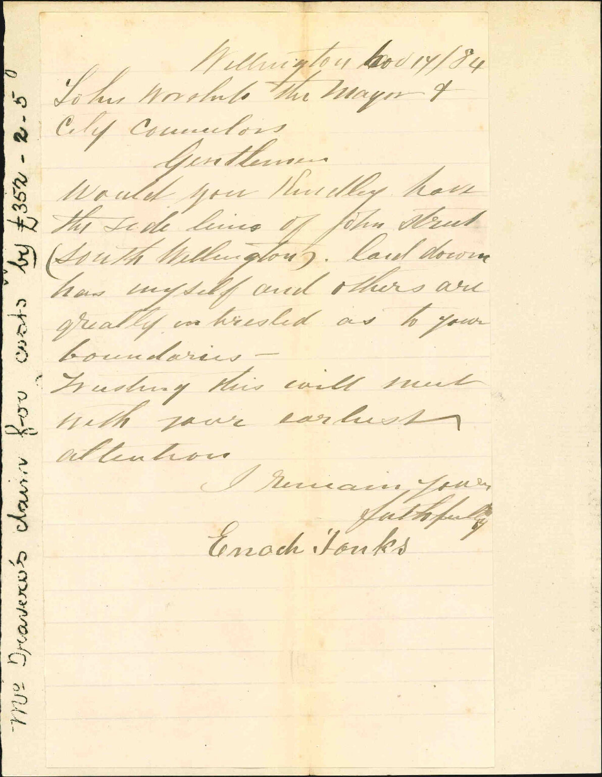 Asking for side line of John Street - Enoch Tonks