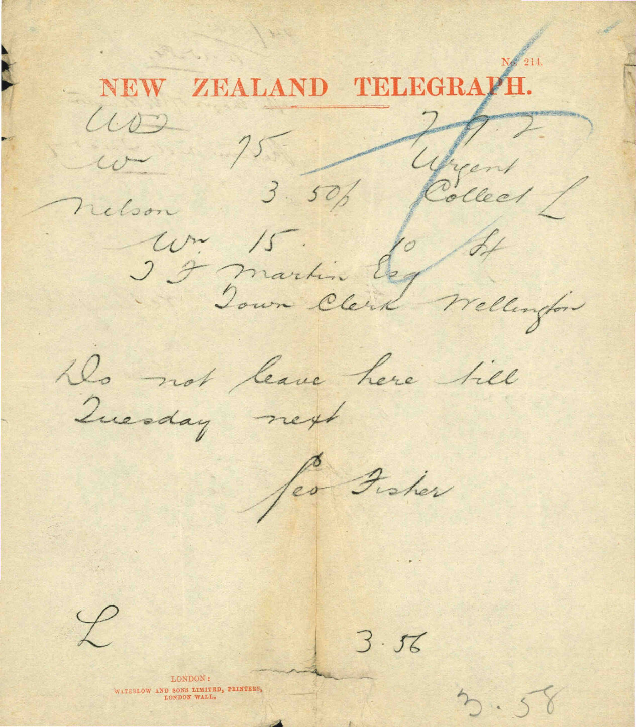 Return next Tuesday - The Mayor of Wellington