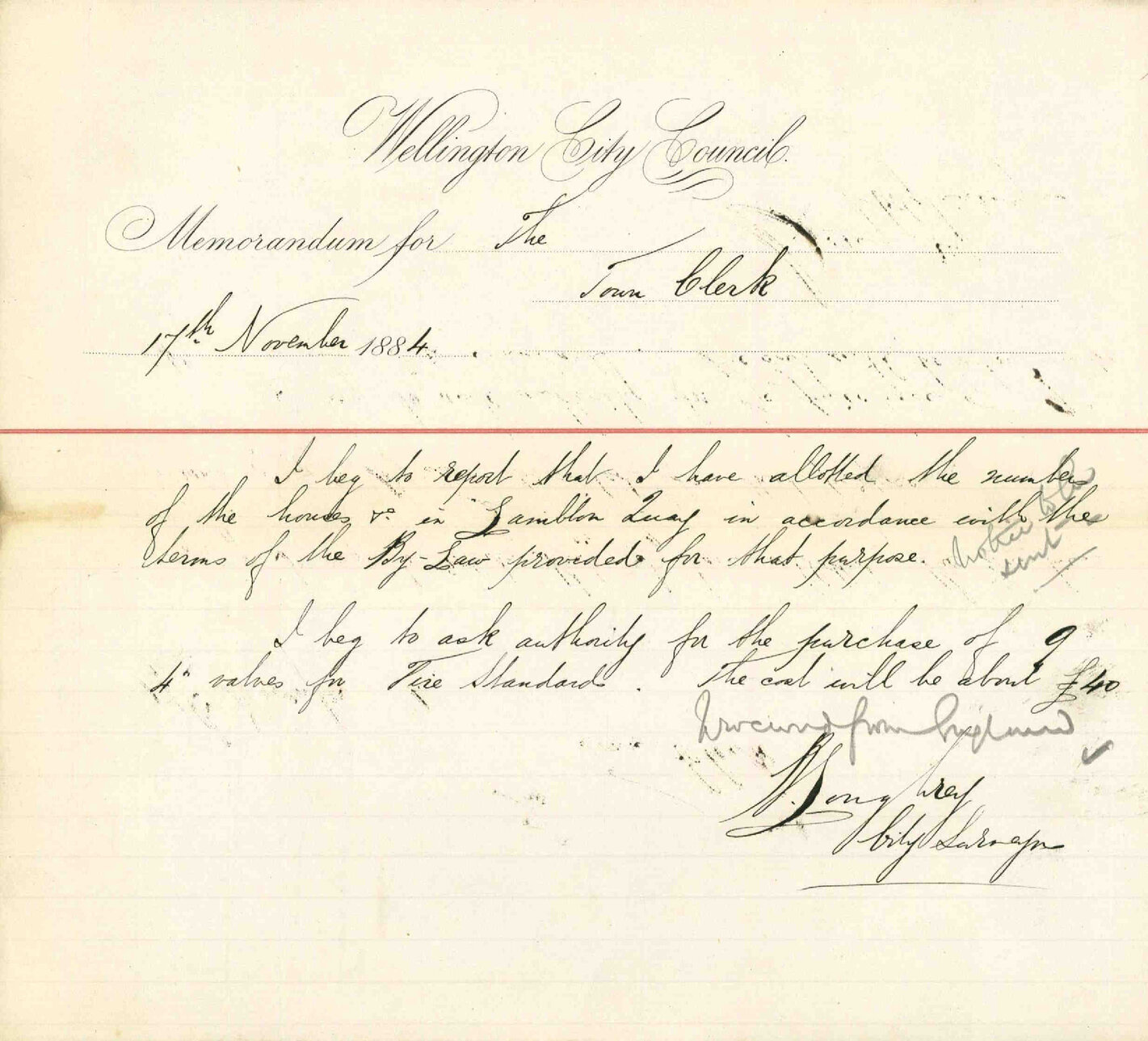 Numbering houses in Lambton Quay, fire standard valves - City Surveyor