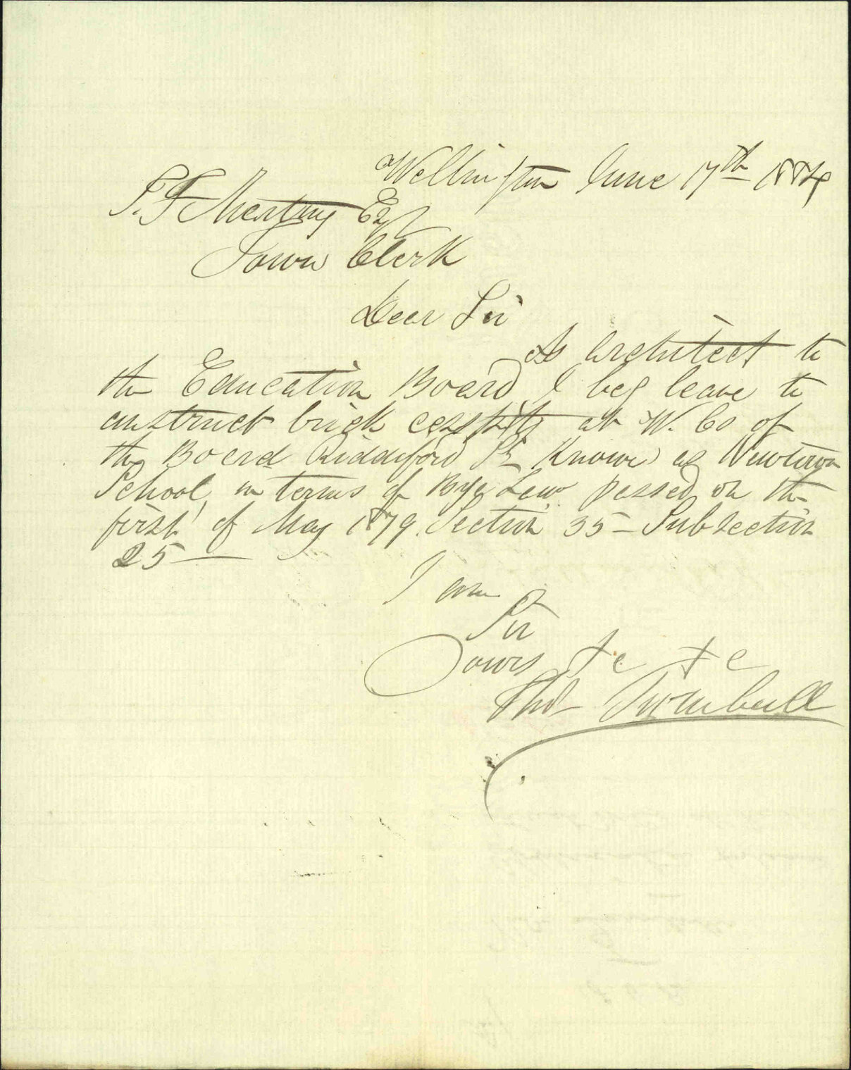 Application to erect water closets at Newtown School - Thomas Turnbull