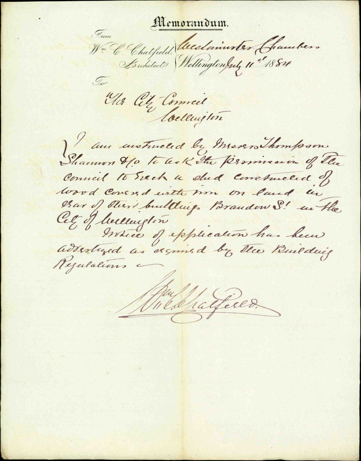 Application for relaxation of building regulations - W C Chatfield