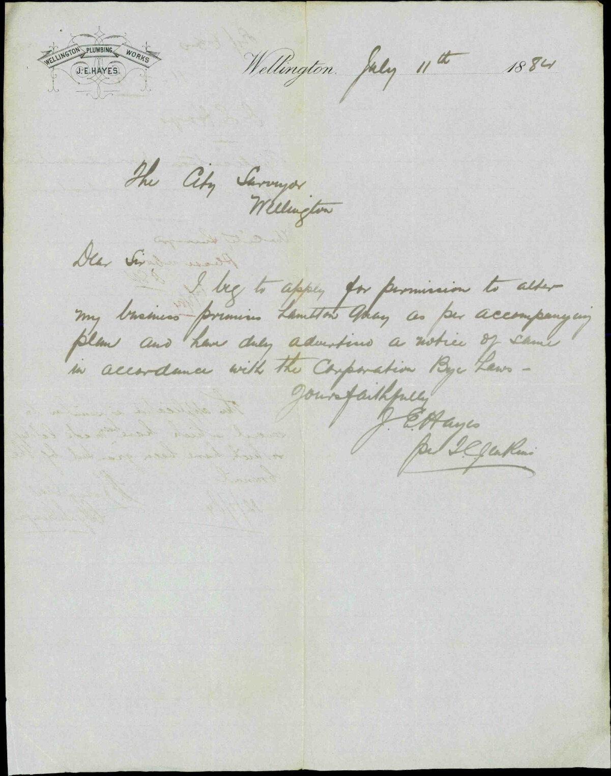Application for relaxation of building regulations - J E Hayes