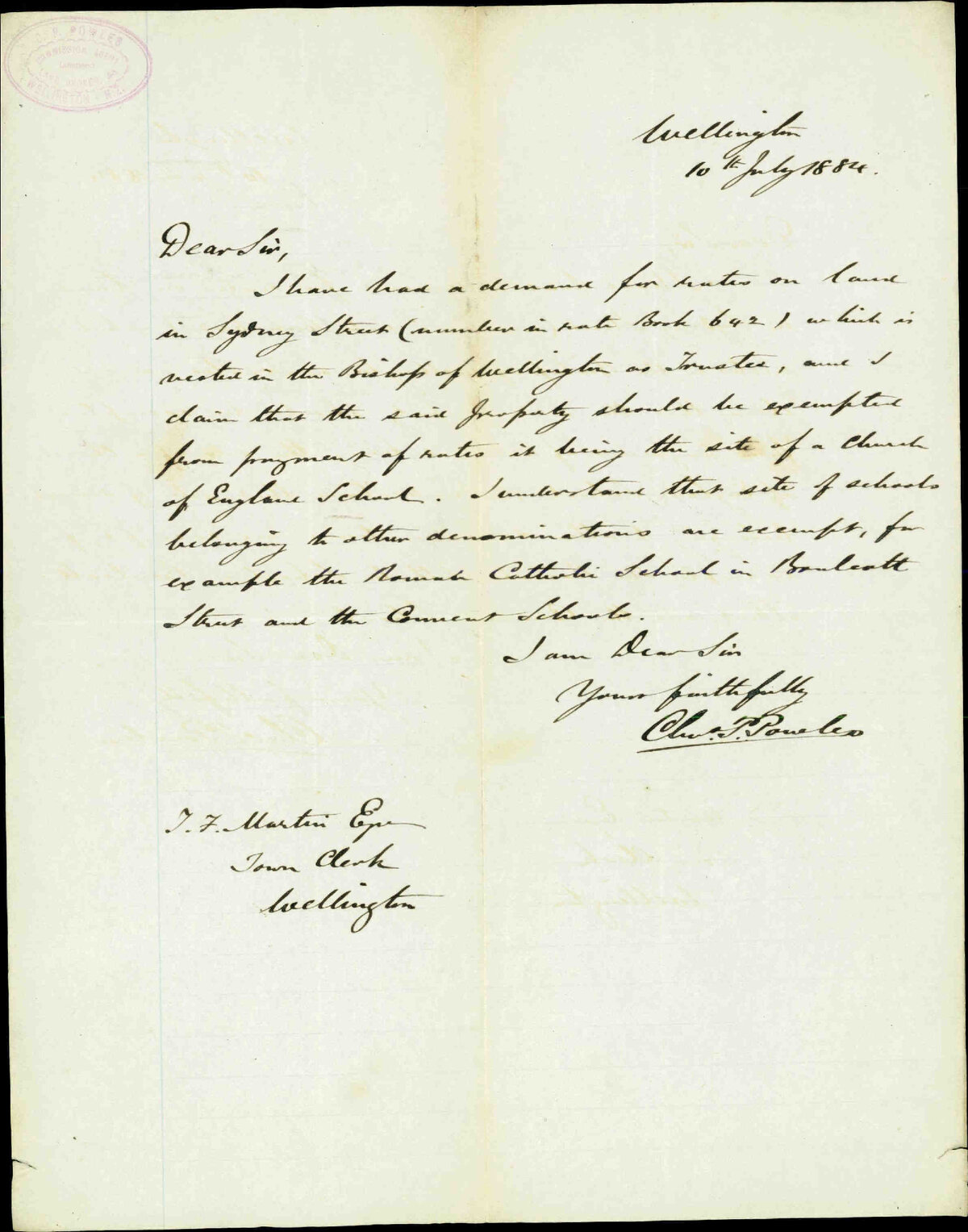Rates on land in Sydney Street - C P Powles