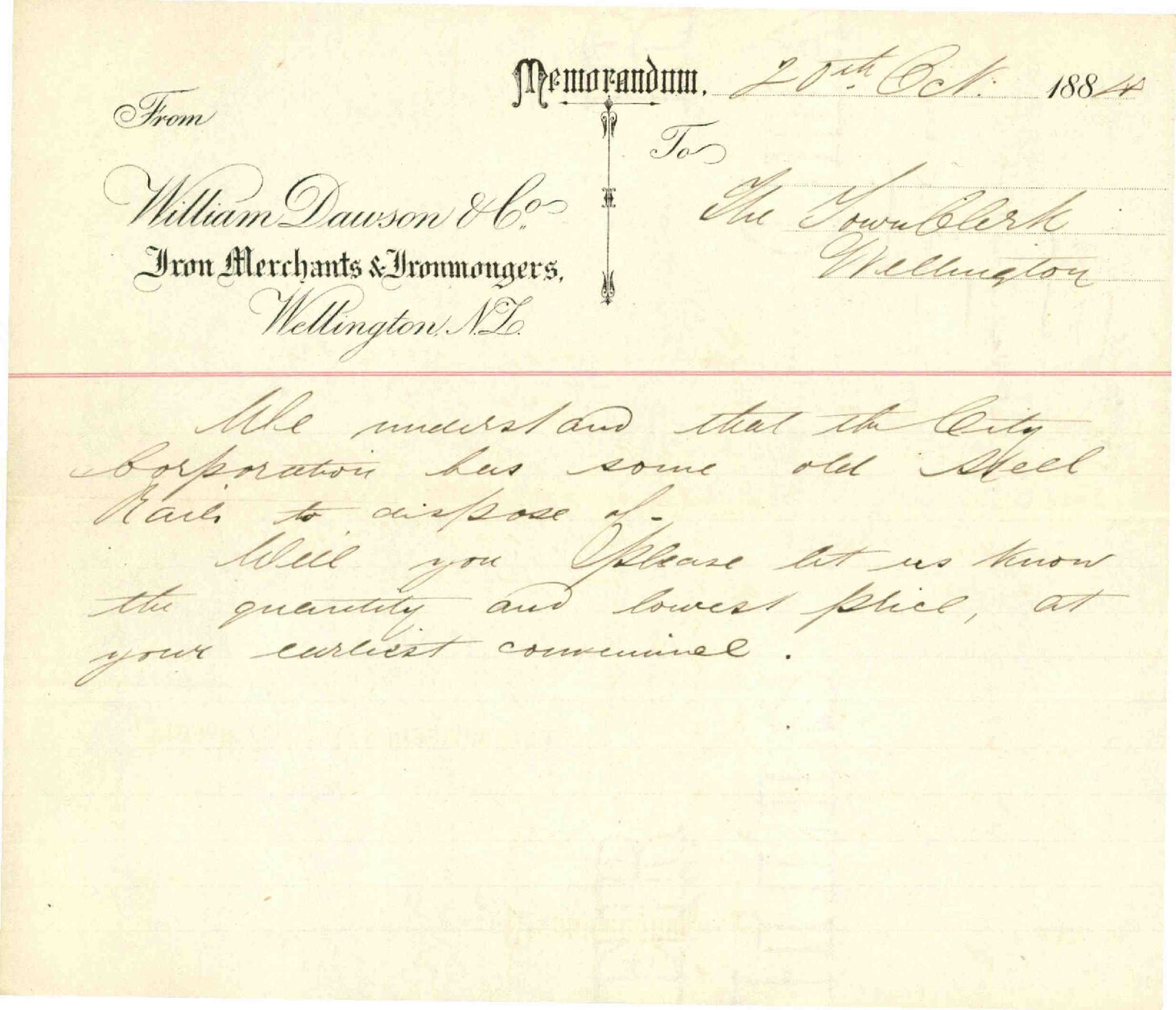Enquiry as to steel rails - W Dawson &amp; Co