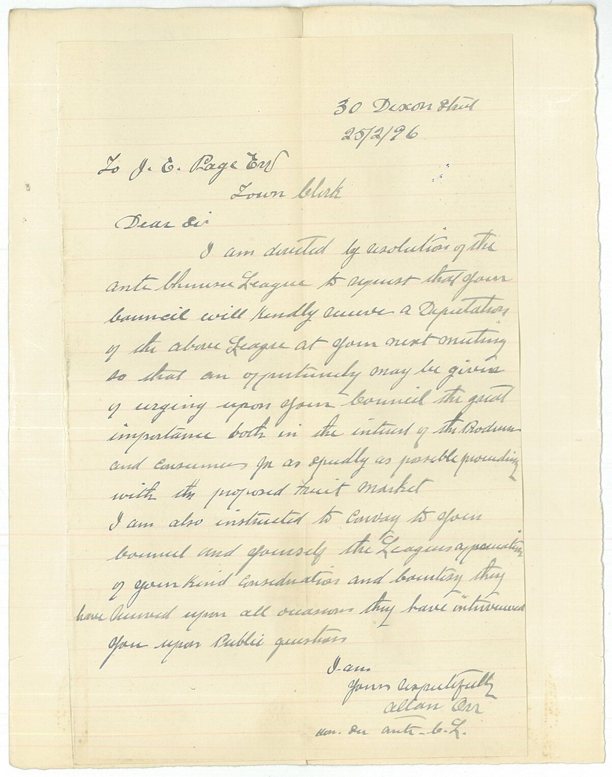 Deputation regarding Markets - Anti-Chinese League
